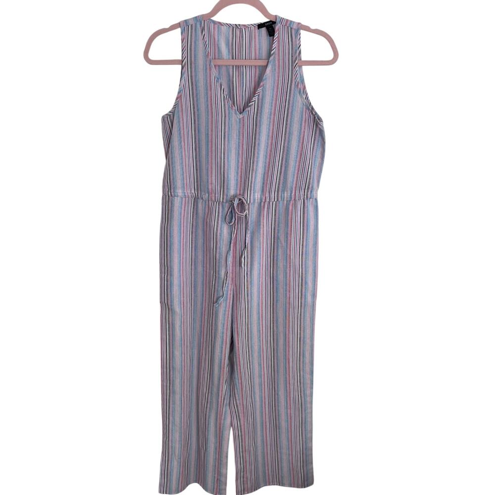 Drew Striped Linen Blend Jumpsuit Red White Blue Pink Women's XS Americana